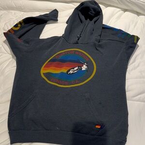 Aviator Nation Charcoal Hoodie with Vibrant Rainbow Emblem